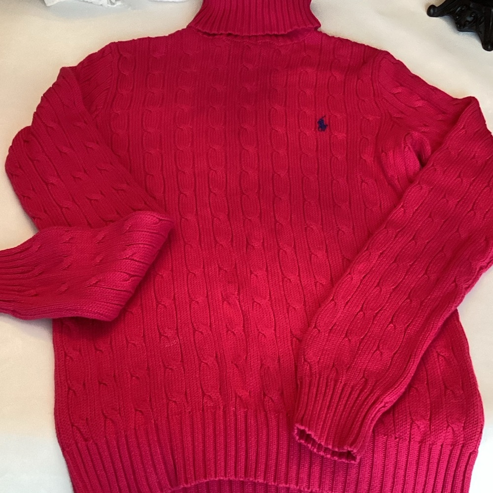 Women’s pink fuchsia, Ralph Lauren turtleneck.